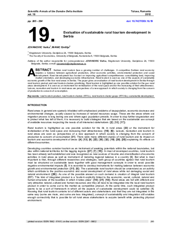 (PDF) Evaluation of sustainable rural tourism development in Serbia