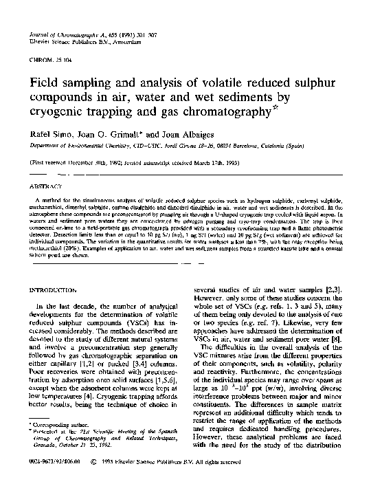 (PDF) Field sampling and analysis of volatile reduced sulphur compounds ...