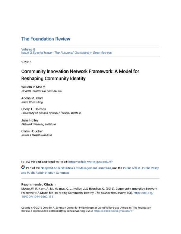 (PDF) Community Innovation Network Framework: A Model for Reshaping ...