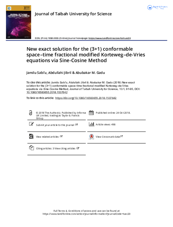 (PDF) New exact solution for the (3+1) conformable space–time ...