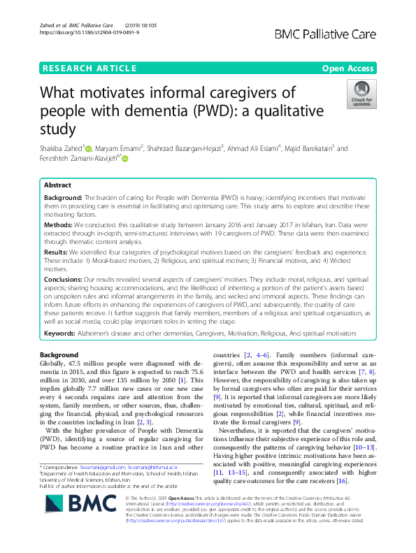 (PDF) What motivates informal caregivers of people with dementia (PWD ...