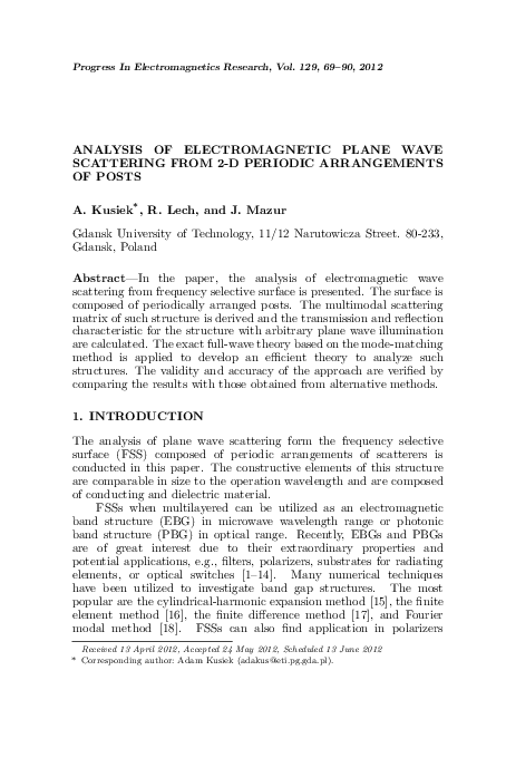(PDF) Analysis of Electromagnetic Plane Wave Scattering from 2-D ...