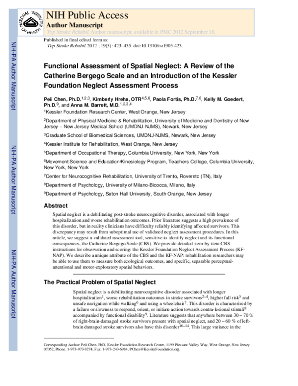 (PDF) Functional Assessment of Spatial Neglect: A Review of the ...