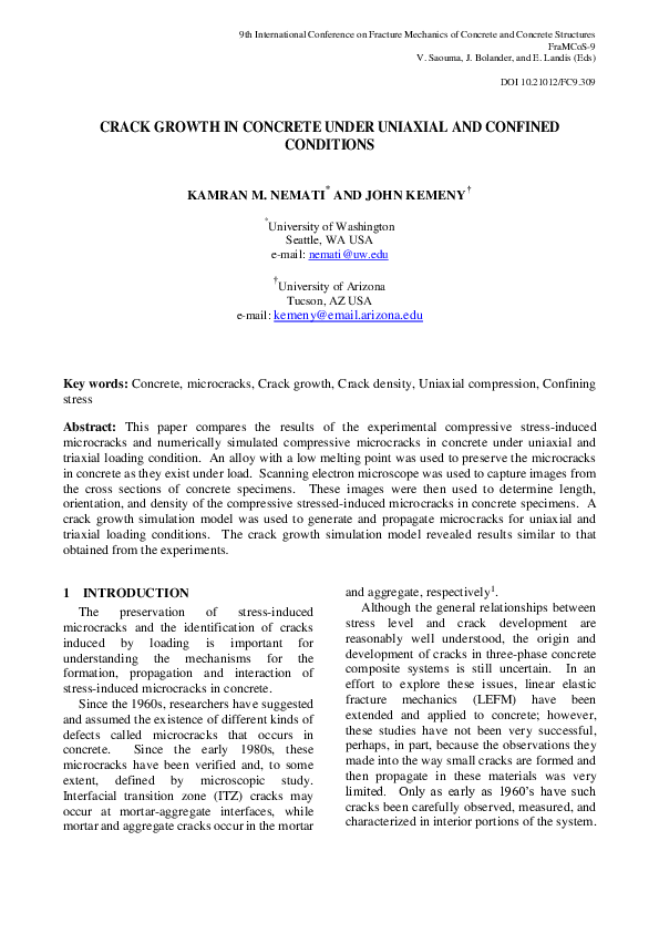 (PDF) Crack Growth in Concrete under Uniaxial and Confined Conditions