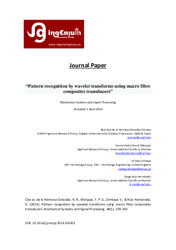 (PDF) Pattern recognition by wavelet transforms using macro fibre ...