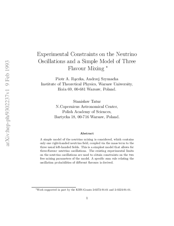 (PDF) Experimental constraints on the neutrino oscillations and a ...