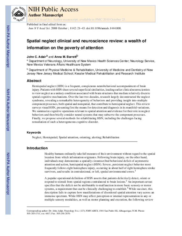 (PDF) Spatial Neglect: Clinical and Neuroscience Review