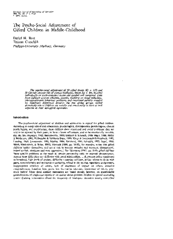 (PDF) The psycho-social adjustment of gifted children in middle-childhood