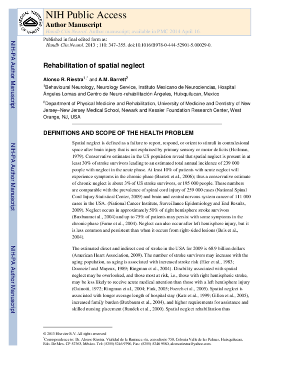 (PDF) Rehabilitation of spatial neglect