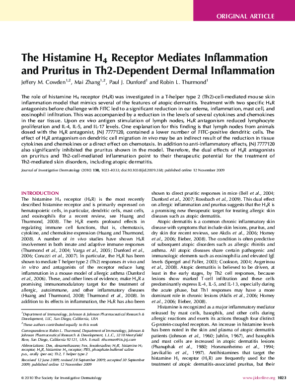 (PDF) The Histamine H4 Receptor Mediates Inflammation and Pruritus in ...