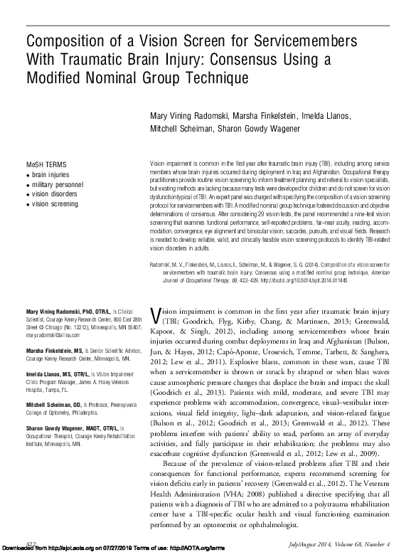 (PDF) Composition of a vision screen for servicemembers with traumatic ...