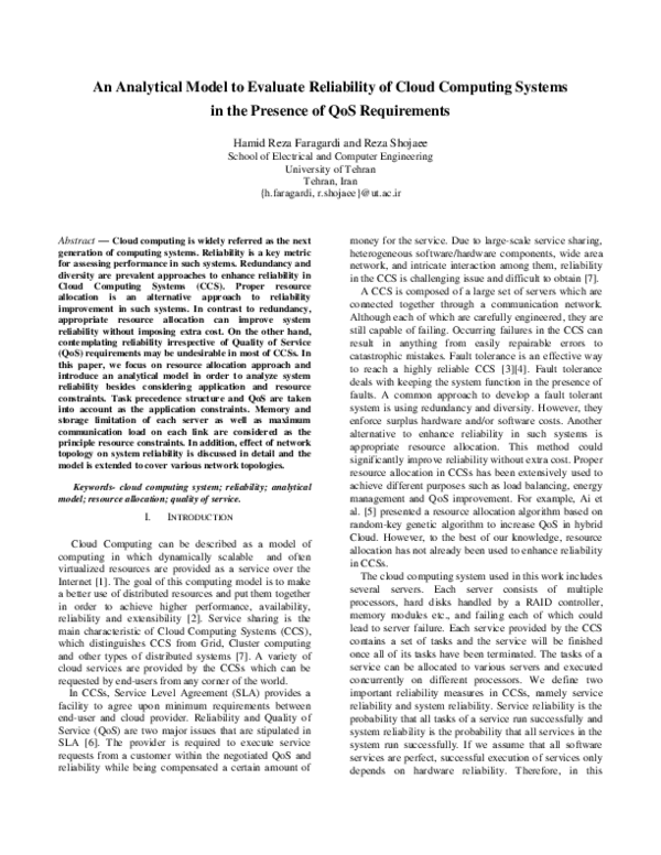 (PDF) An analytical model to evaluate reliability of cloud computing ...
