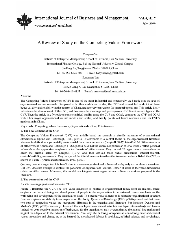 (PDF) A Review of Study on the Competing Values Framework