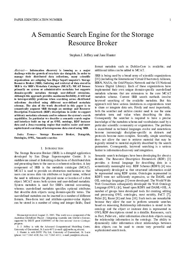 (PDF) A Semantic Search Engine for the Storage Resource Broker