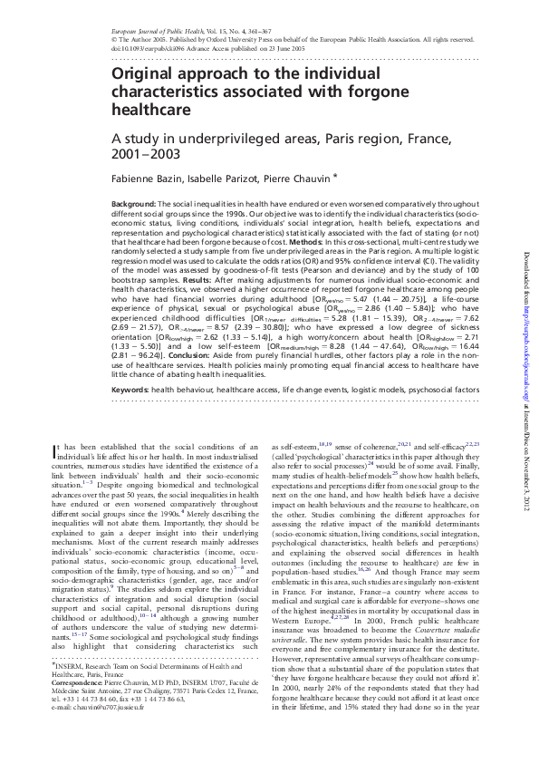(PDF) Original approach to the individual characteristics associated ...