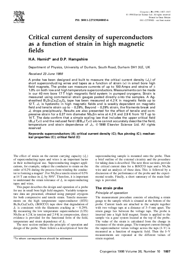 (PDF) Critical current density of superconductors as a function of ...