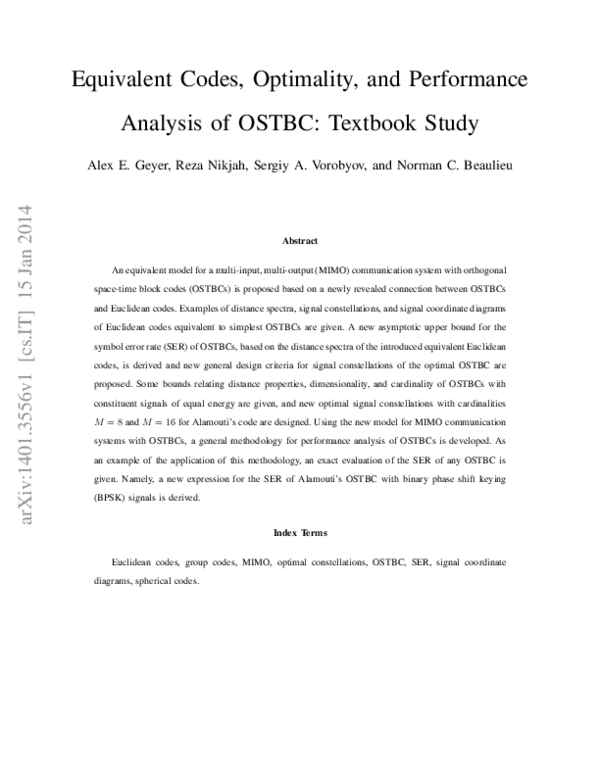 (PDF) Equivalent Codes, Optimality, and Performance Analysis of OSTBC ...