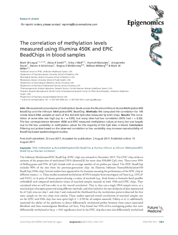 (PDF) The correlation of methylation levels measured using Illumina ...