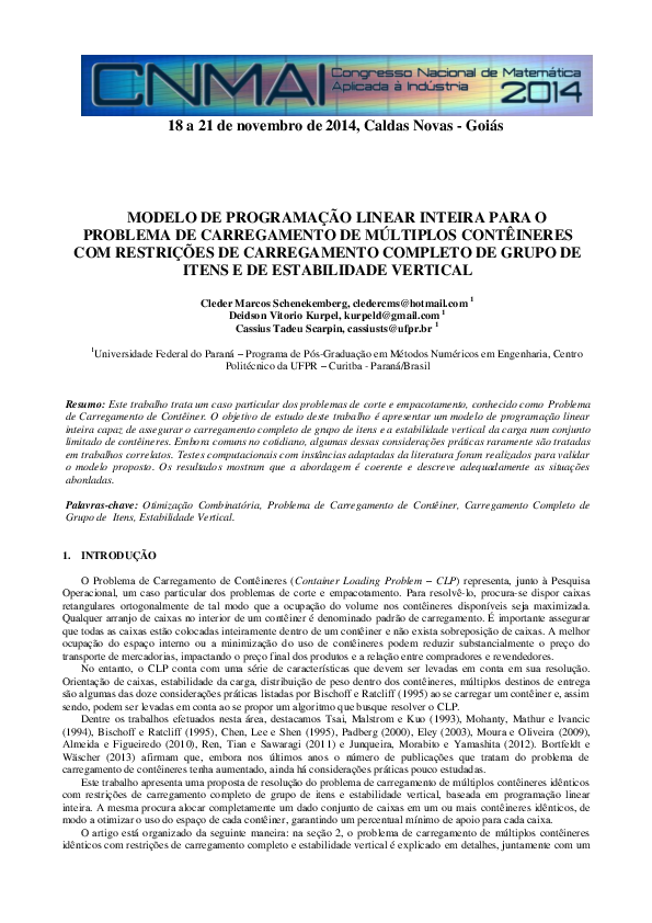 (PDF) Modelo De Programação Linear Inteira Para O Problema De ...