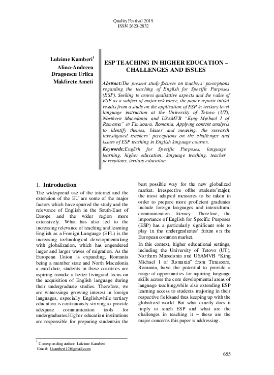 (PDF) Esp Teaching in Higher Education -Challenges and Issues