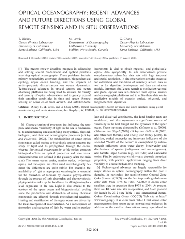 (PDF) Optical oceanography: Recent advances and future directions using ...