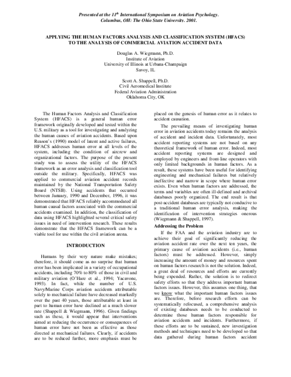 (PDF) Applying the human factors analysis and classification system ...