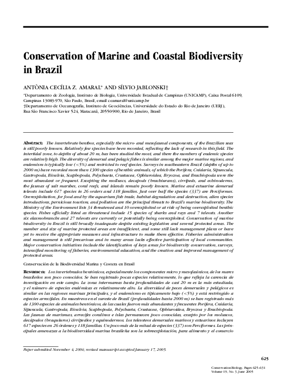 (PDF) Conservation of Marine and Coastal Biodiversity in Brazil