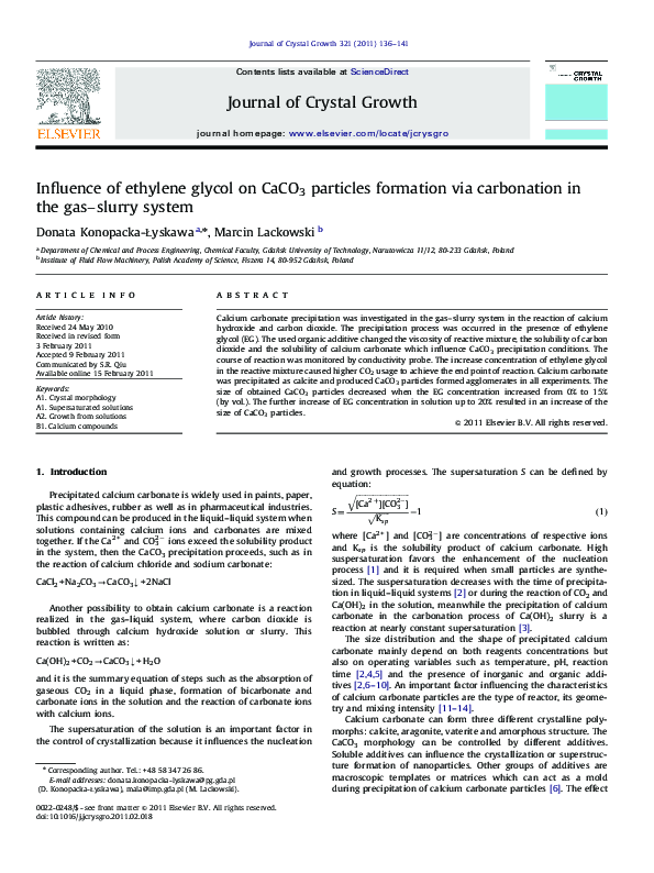 (PDF) Influence of ethylene glycol on CaCO3 particles formation via ...