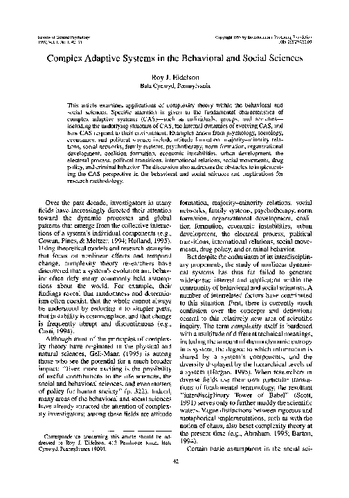 (PDF) Complex adaptive systems in the behavioral and social sciences
