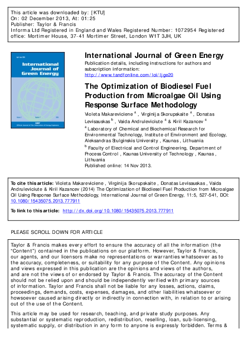 (PDF) The optimization of biodiesel fuel production from microalgae oil ...