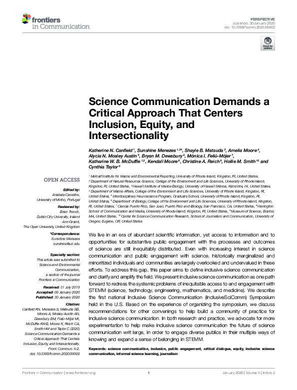 (PDF) Science Communication Demands a Critical Approach That Centers ...