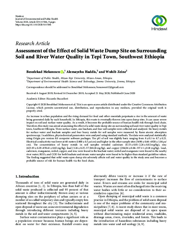 (PDF) Assessment of the Effect of Solid Waste Dump Site on Surrounding ...