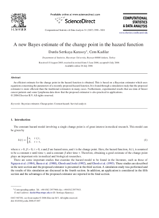 (PDF) A new Bayes estimate of the change point in the hazard function