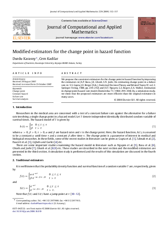 (PDF) Modified estimators for the change point in hazard function