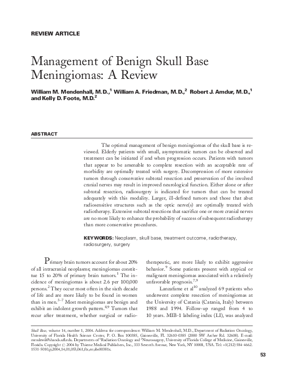 (PDF) Management of benign skull base meningiomas: a review