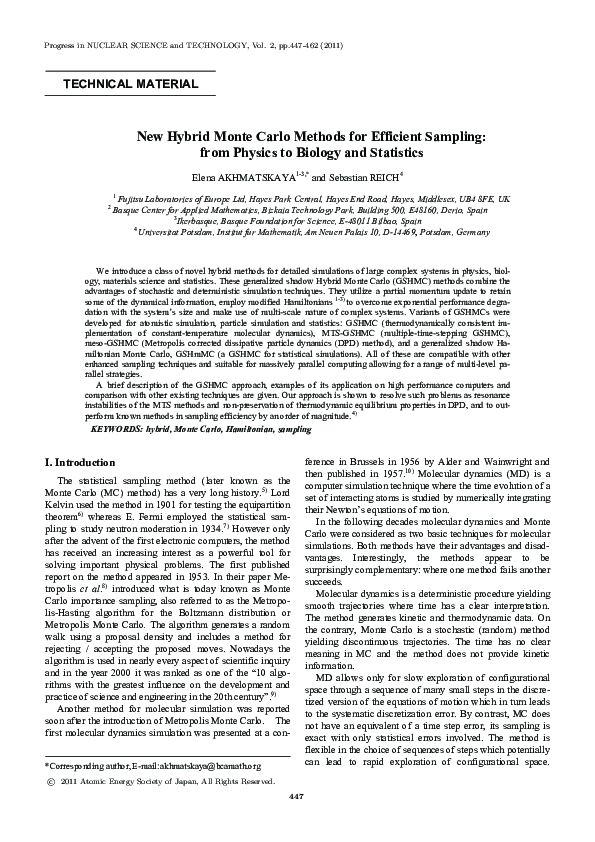 (PDF) New Hybrid Monte Carlo Methods for Efficient Sampling : from ...