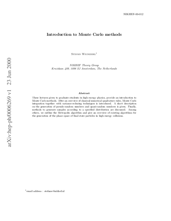 (PDF) An Introduction to Monte Carlo Methods
