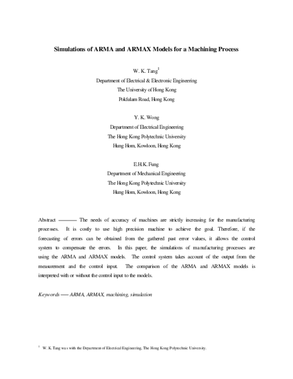 (PDF) Simulations of ARMA and ARMAX Models for a Machining Process