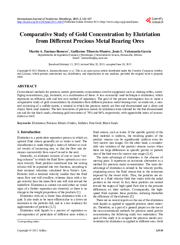(PDF) Comparative Study of Gold Concentration by Elutriation from ...