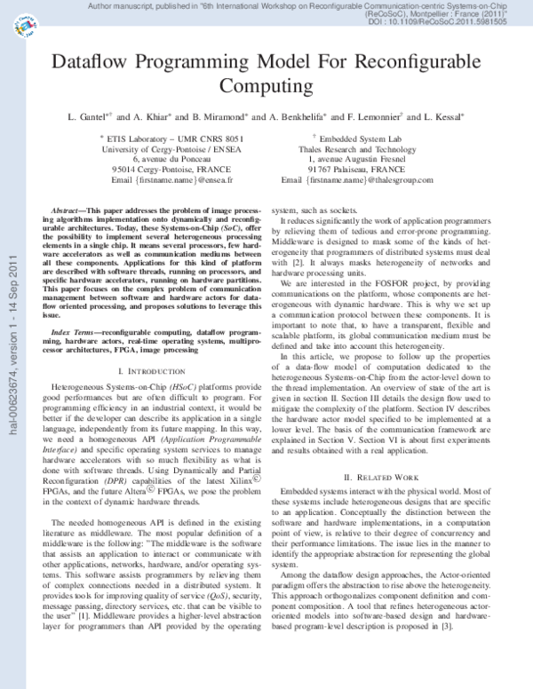 (PDF) Dataflow programming model for reconfigurable computing