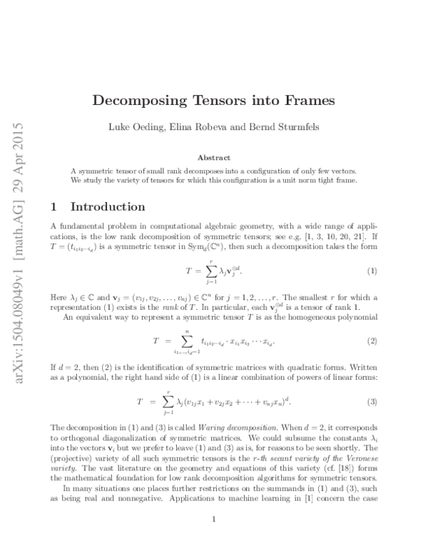 (PDF) Decomposing tensors into frames