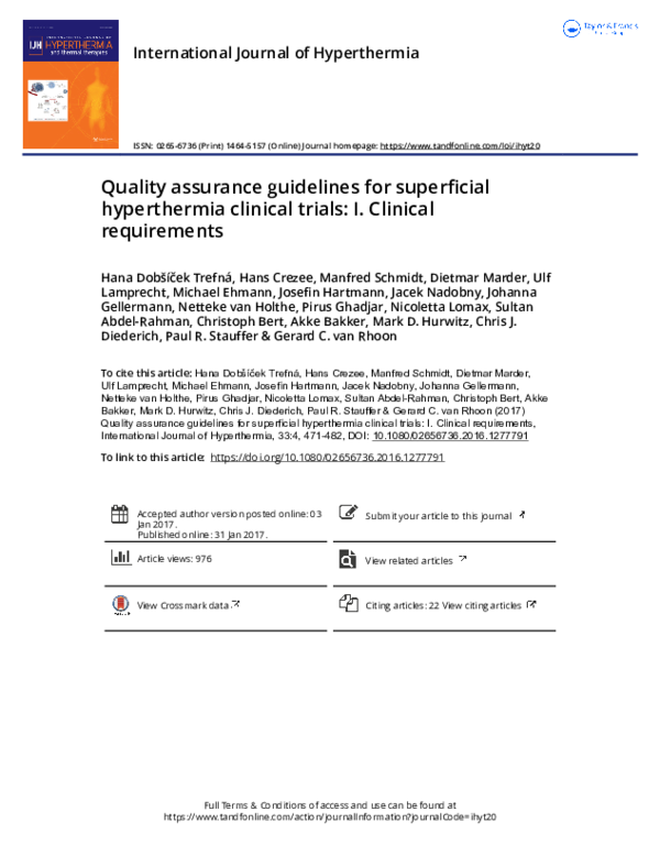 (PDF) Quality assurance guidelines for superficial hyperthermia ...
