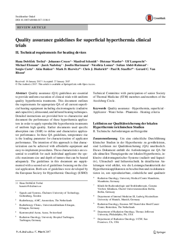 (PDF) Quality assurance guidelines for superficial hyperthermia ...