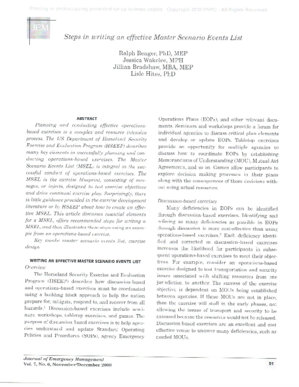 (PDF) Steps in writing an effective Master Scenario Events List