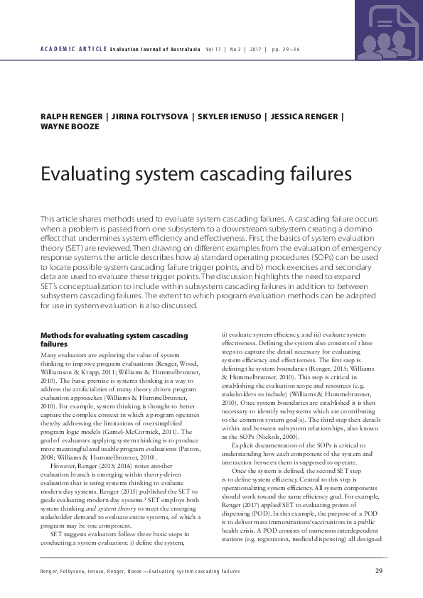(PDF) Evaluating System Cascading Failures