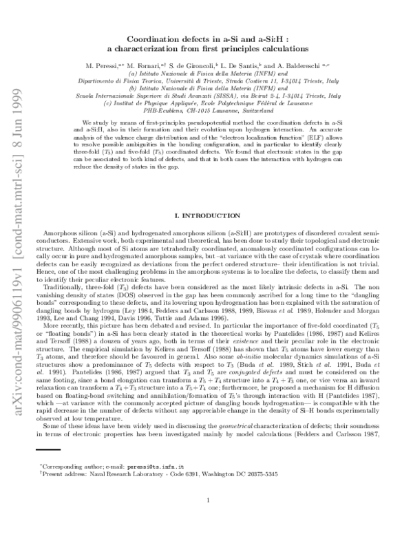(PDF) Coordination defects in amorphous silicon and hydrogenated ...