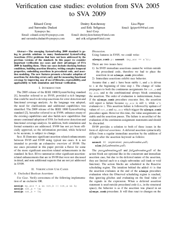 (PDF) Verification case studies: evolution from SVA 2005 to SVA 2009