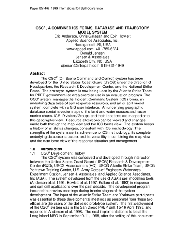 (PDF) OSC 2 : A Combined ICS Forms, Database, and Trajectory Model System