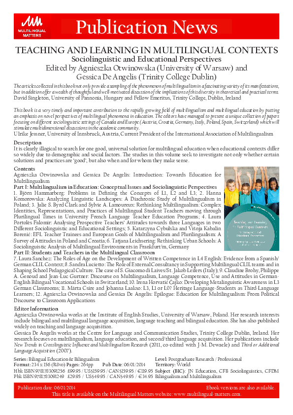 (PDF) Teaching and learning in multilingual contexts: sociolinguistic ...