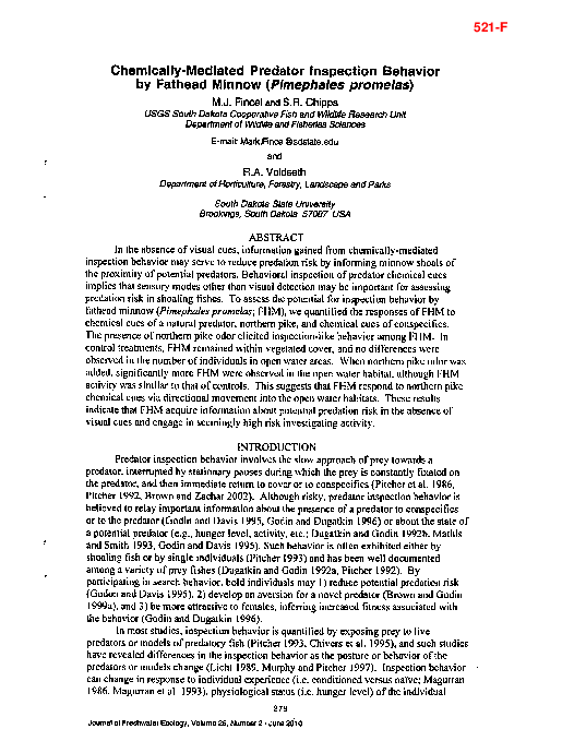 (PDF) Chemically mediated predator inspection behaviour in the absence ...